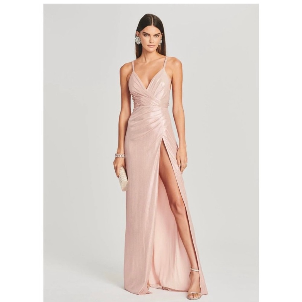 Retrofete "Yesi" metallic wrap bodice gown